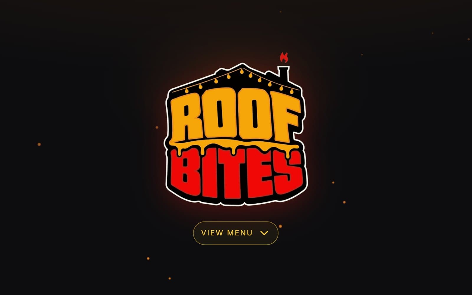 Roof Bites home page: the glowing Roof Bites logo above a view-menu button